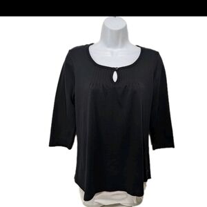 L.L. Bean Babydoll Henley Shirt Top Blouse M Black Outdoor Country Farm #750